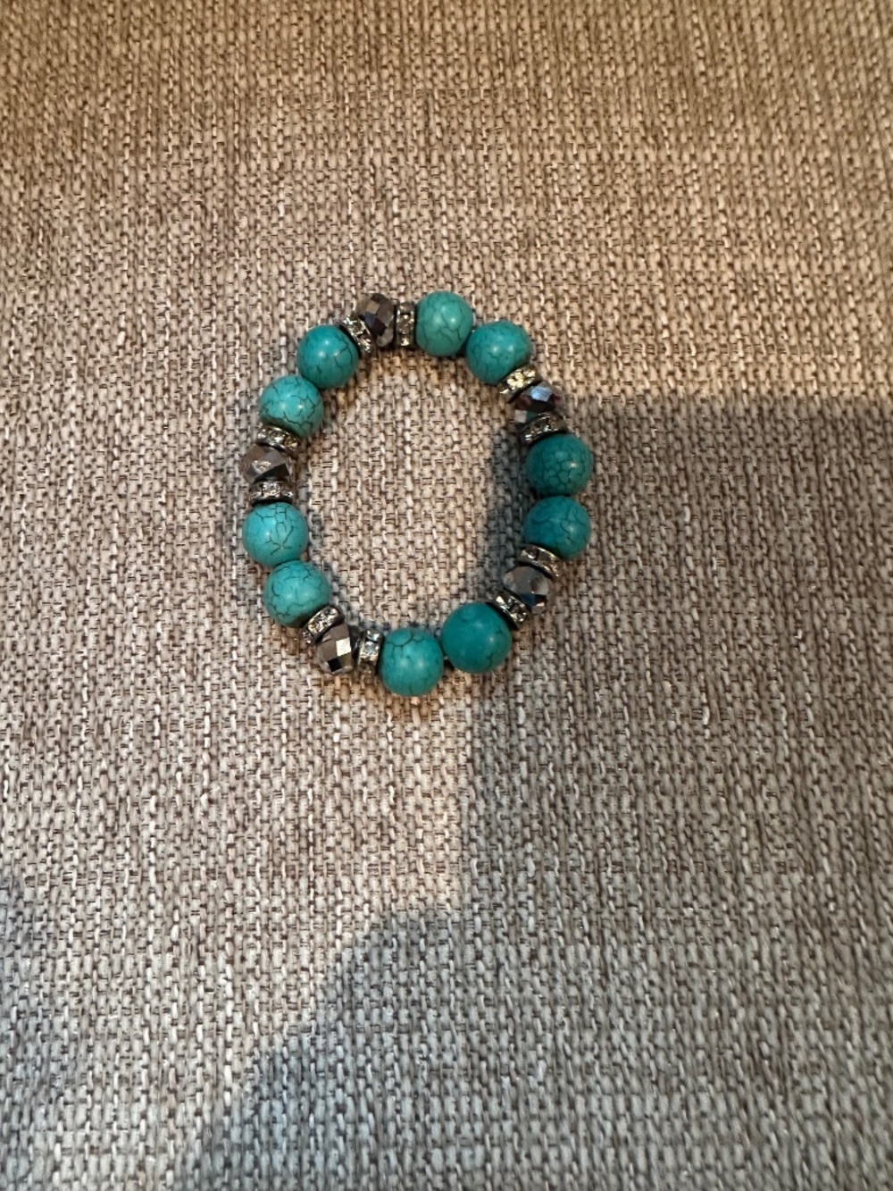 Stretch Bracelet With Turquoise and Silver-Tone Beads
